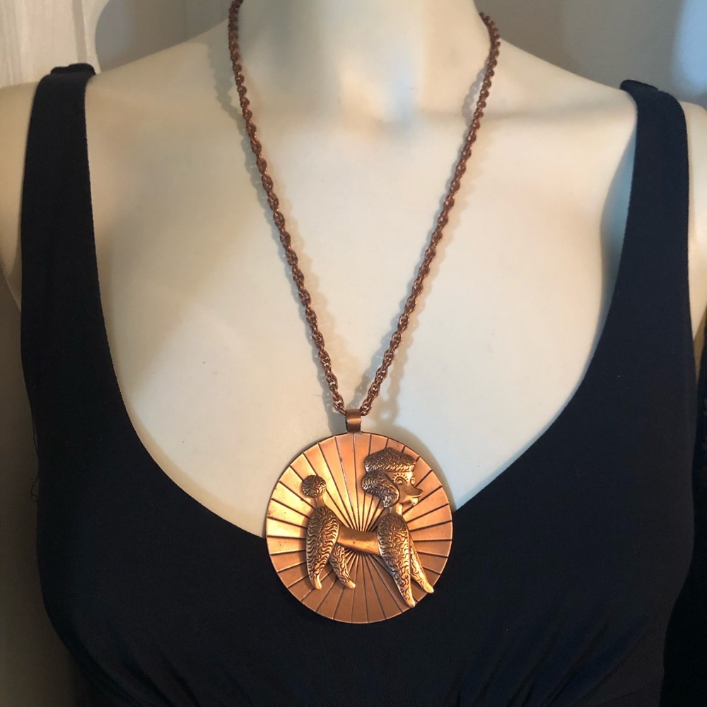 Vintage Copper Poodle Pendant Necklace